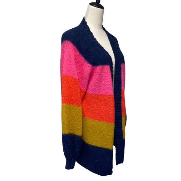 Scotch & Soda Balloon Sleeve Rainbow Stripe Cardigan Cotton Blend Sweater L - Picture 3 of 14